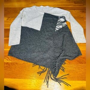 Claudia Nichole 100% Cashmere Fringe Colorblock Sweater Poncho Top S